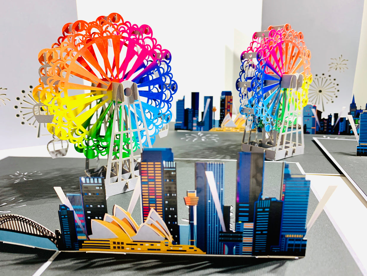 Amazing Rainbow Ferris Wheel with Sydney Habour View Origami Pop Cards 3D Pop Up Greeting Card Happy Birthday Thank You Handmade Gift Thinking of You Blank Card for Any Occasion Happy Mother's Day Happy Father's Celebrate the Beauty of Architecture