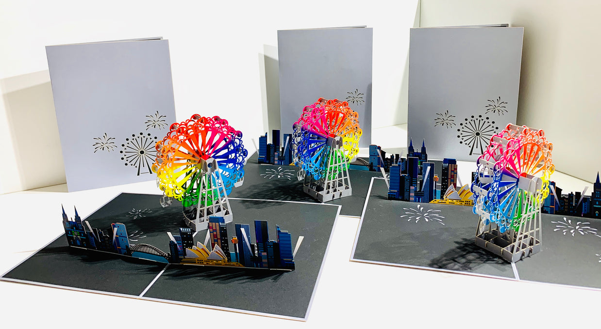 Amazing Rainbow Ferris Wheel with Sydney Habour View Origami Pop Cards 3D Pop Up Greeting Card Happy Birthday Thank You Handmade Gift Thinking of You Blank Card for Any Occasion Happy Mother's Day Happy Father's Celebrate the Beauty of Architecture