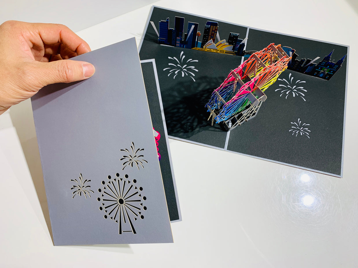 Amazing Rainbow Ferris Wheel with Sydney Habour View Origami Pop Cards 3D Pop Up Greeting Card Happy Birthday Thank You Handmade Gift Thinking of You Blank Card for Any Occasion Happy Mother's Day Happy Father's Celebrate the Beauty of Architecture
