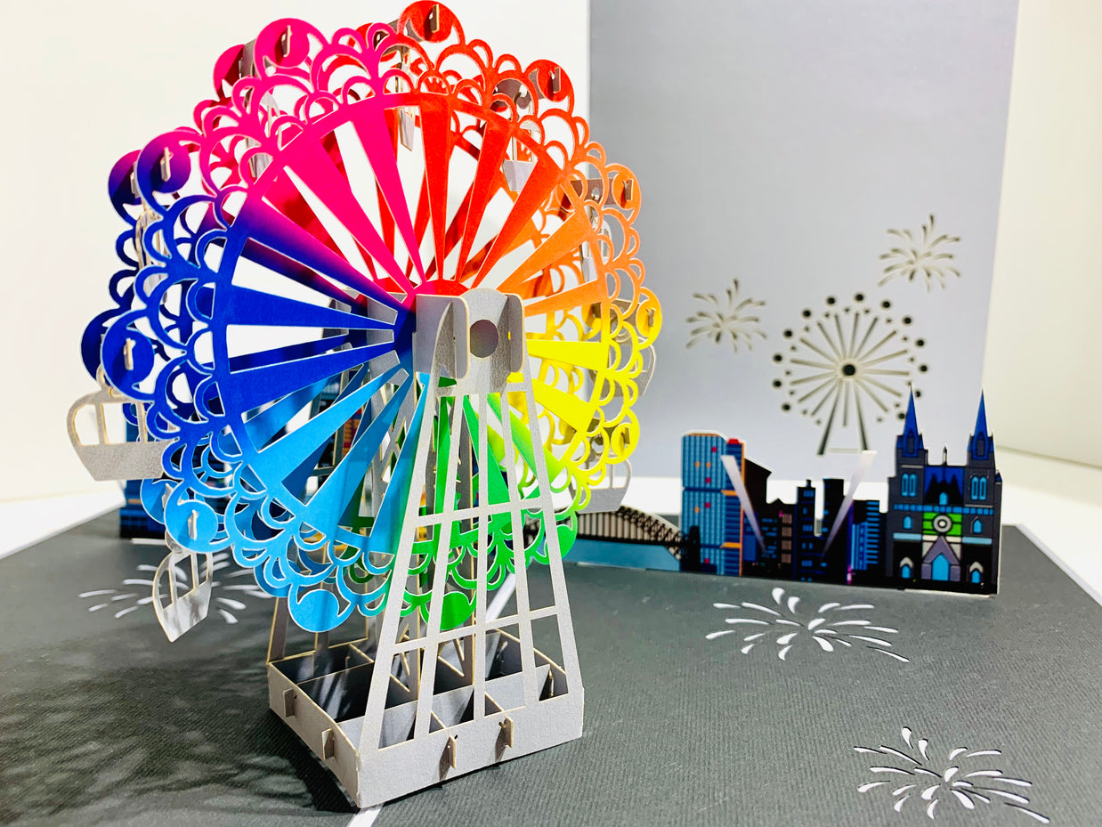 Amazing Rainbow Ferris Wheel with Sydney Habour View Origami Pop Cards 3D Pop Up Greeting Card Happy Birthday Thank You Handmade Gift Thinking of You Blank Card for Any Occasion Happy Mother's Day Happy Father's Celebrate the Beauty of Architecture