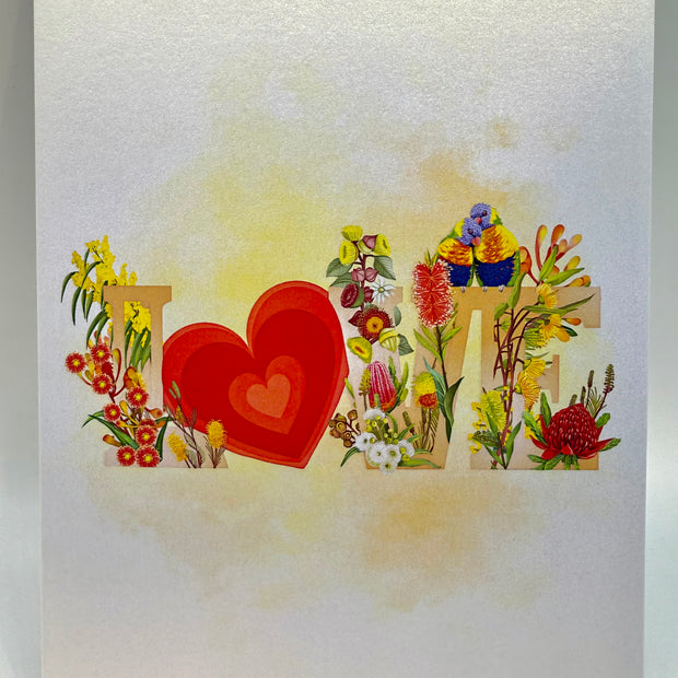 Rainbow Lorikeet LOVE Birds with Australian Native Flowers 3D POP UP GREETING CARD - Created by Origami Pop Cards Australian Design & Handmade 3D Pop Up Magical Paper Cards, Handmade Pop Up Cards Celebrate Love Anniversary Heart Fell and Romantic
