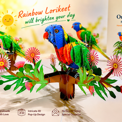 Rainbow Lorikeet Parrot Australian Bird with Native Gum Pink Blossom Wildflower Origami Pop Cards 3D Pop Up Greeting Card Happy Birthday Thank You Handmade Gift Thinking of You Blank Card for Any Occasion Happy Mother's Day Happy Father's