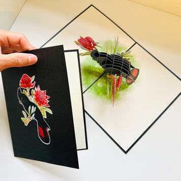 Red-Tailed Black Cockatoo with Red Waratahs - Australian Bird Origami Pop Cards 3D Pop Up Greeting Card Happy Birthday Thank You Handmade Gift Thinking of You Blank Card for Any Occasion Happy Mother's Day Happy Father's Australiana Birds