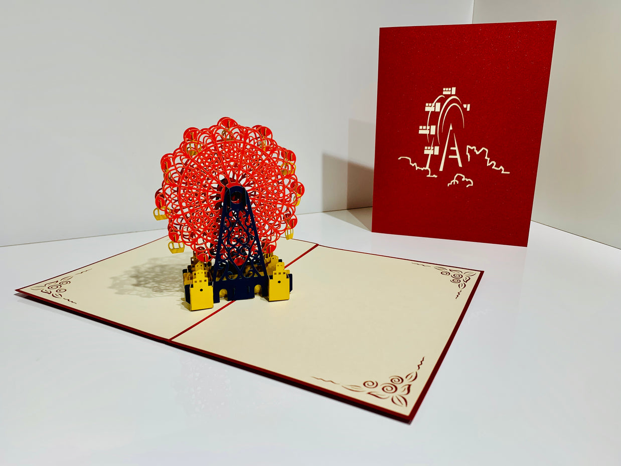 Metallic Ferris Wheel in Red Origami Pop Cards 3D Pop Up Greeting Card Happy Birthday Thank You Handmade Gift Thinking of You Blank Card for Any Occasion Happy Mother's Day Happy Father's Celebrate the Beauty of Architecture (Copy)