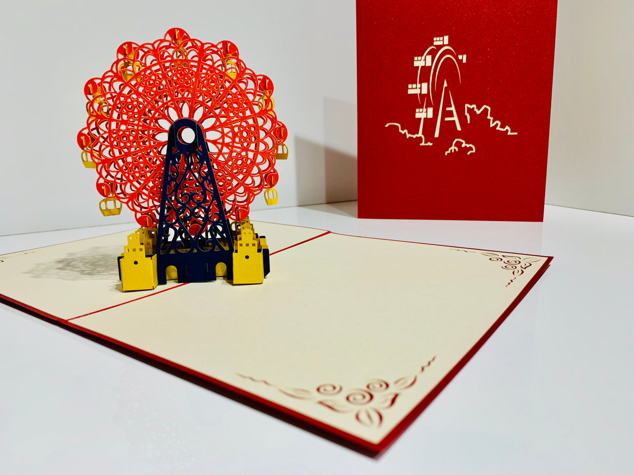 Metallic Ferris Wheel in Red Origami Pop Cards 3D Pop Up Greeting Card Happy Birthday Thank You Handmade Gift Thinking of You Blank Card for Any Occasion Happy Mother's Day Happy Father's Celebrate the Beauty of Architecture (Copy)