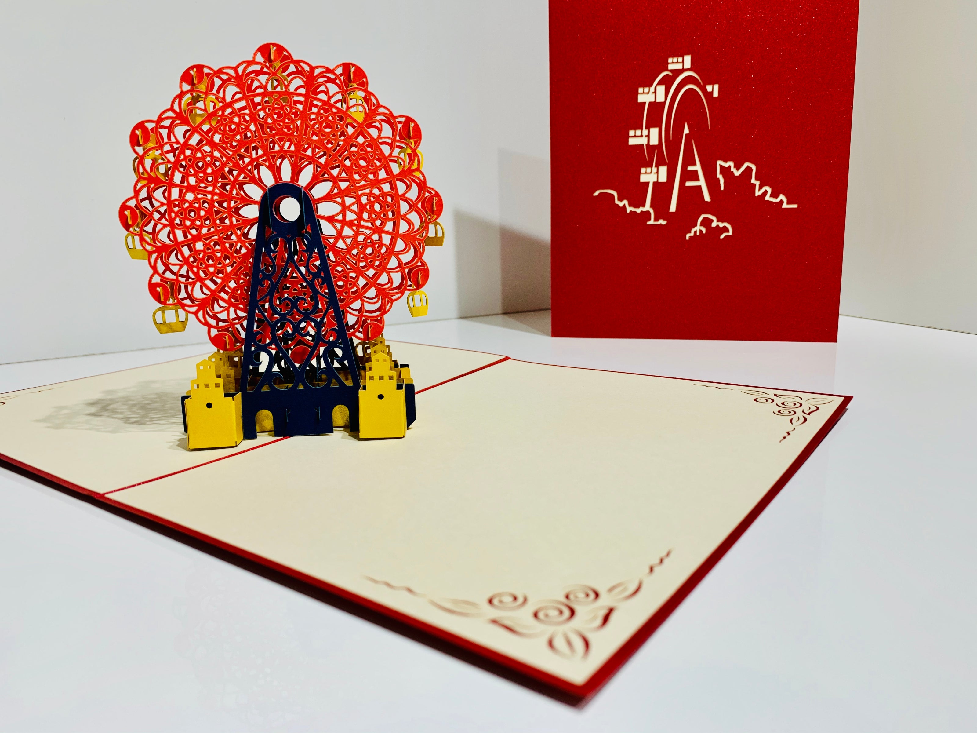 Metallic Ferris Wheel in Red Origami Pop Cards 3D Pop Up Greeting Card Happy Birthday Thank You Handmade Gift Thinking of You Blank Card for Any Occasion Happy Mother's Day Happy Father's Celebrate the Beauty of Architecture (Copy)