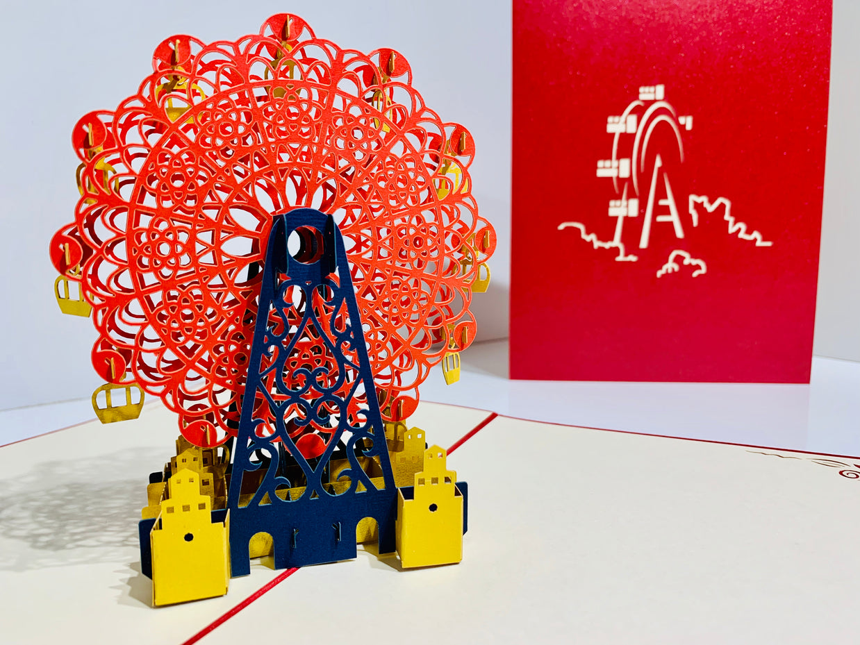 Metallic Ferris Wheel in Red Origami Pop Cards 3D Pop Up Greeting Card Happy Birthday Thank You Handmade Gift Thinking of You Blank Card for Any Occasion Happy Mother's Day Happy Father's Celebrate the Beauty of Architecture (Copy)