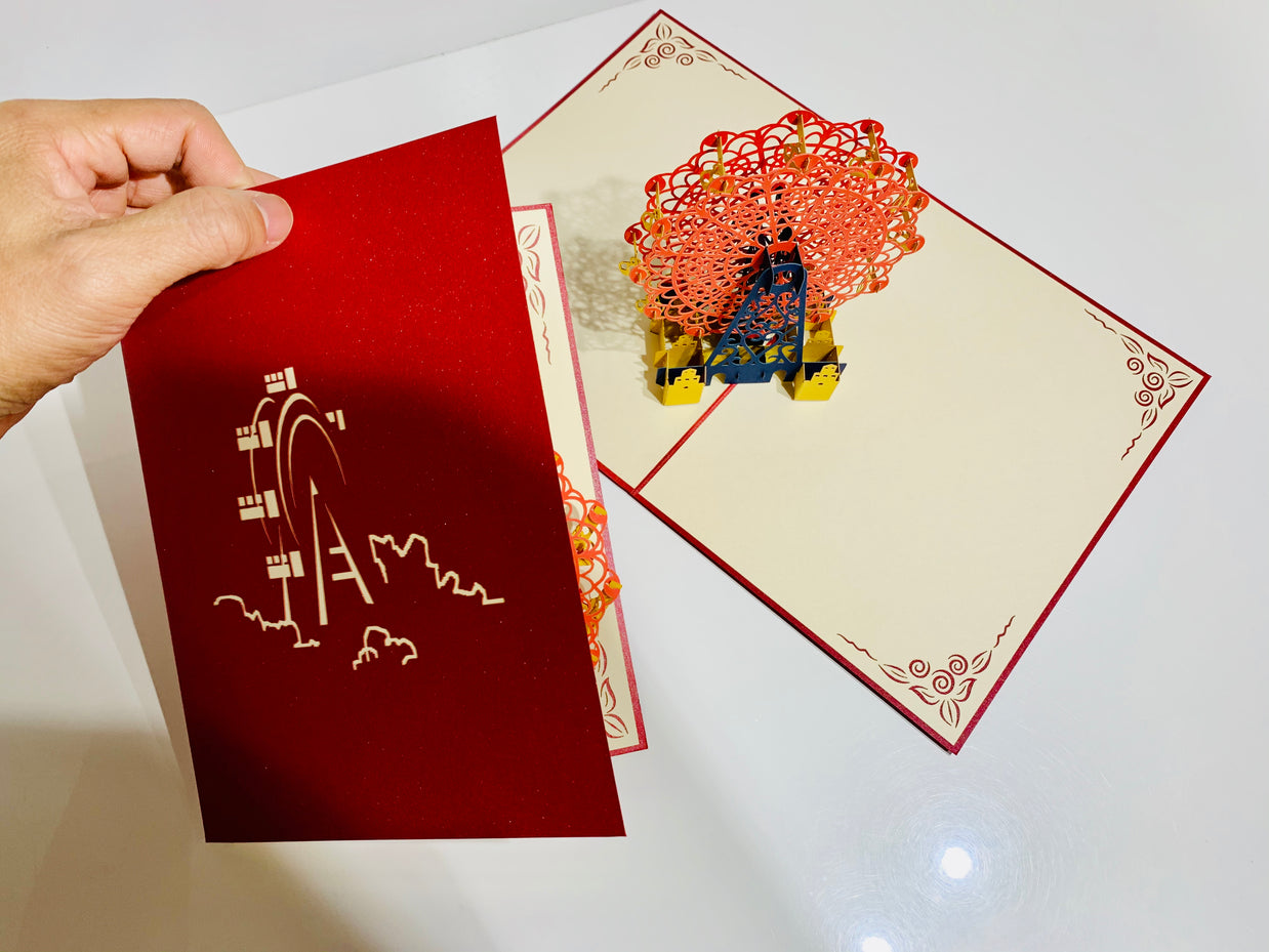 Metallic Ferris Wheel in Red Origami Pop Cards 3D Pop Up Greeting Card Happy Birthday Thank You Handmade Gift Thinking of You Blank Card for Any Occasion Happy Mother's Day Happy Father's Celebrate the Beauty of Architecture (Copy)