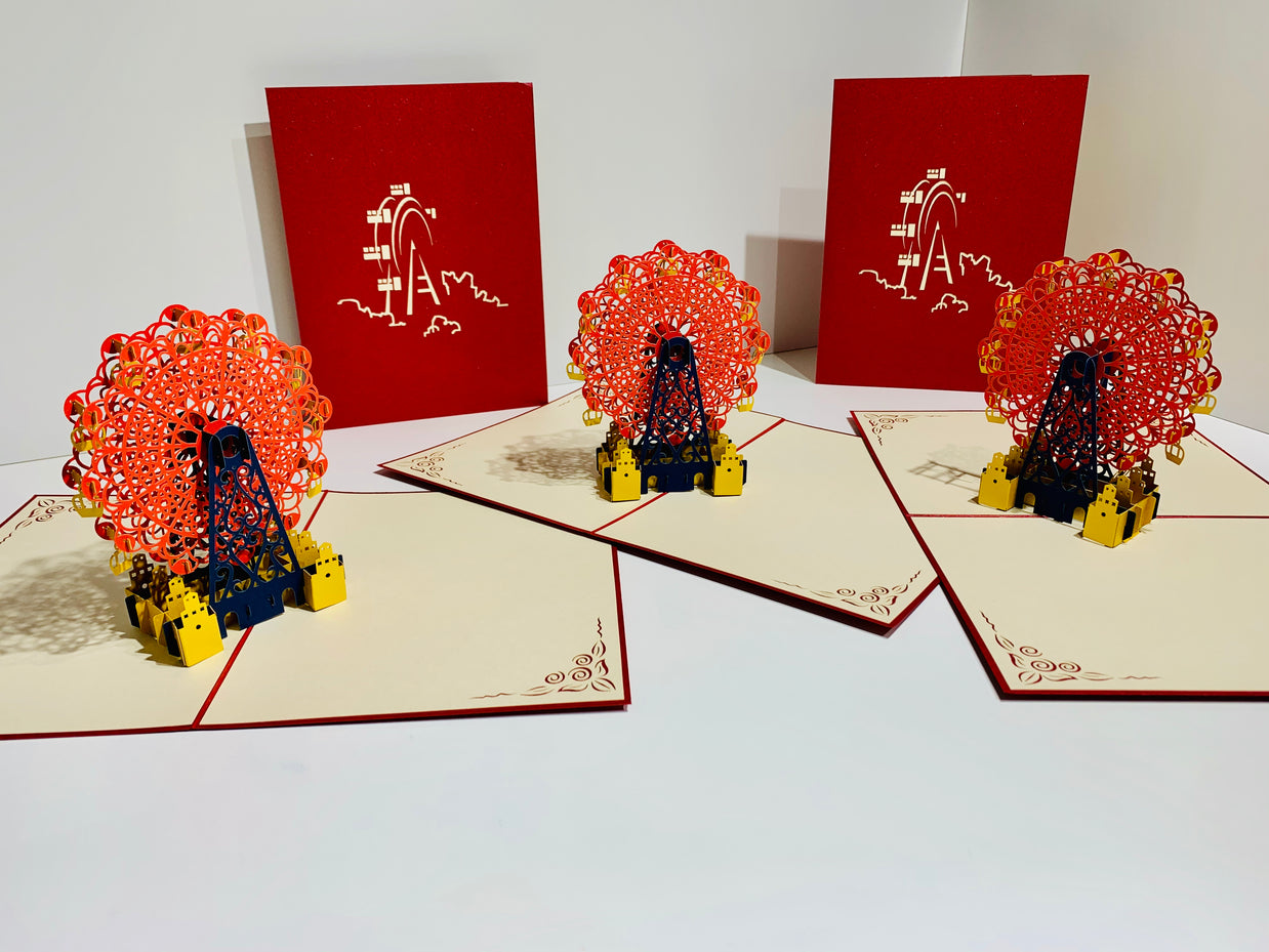 Metallic Ferris Wheel in Red Origami Pop Cards 3D Pop Up Greeting Card Happy Birthday Thank You Handmade Gift Thinking of You Blank Card for Any Occasion Happy Mother's Day Happy Father's Celebrate the Beauty of Architecture (Copy)