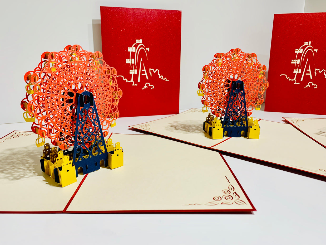 Metallic Ferris Wheel in Red Origami Pop Cards 3D Pop Up Greeting Card Happy Birthday Thank You Handmade Gift Thinking of You Blank Card for Any Occasion Happy Mother's Day Happy Father's Celebrate the Beauty of Architecture (Copy)