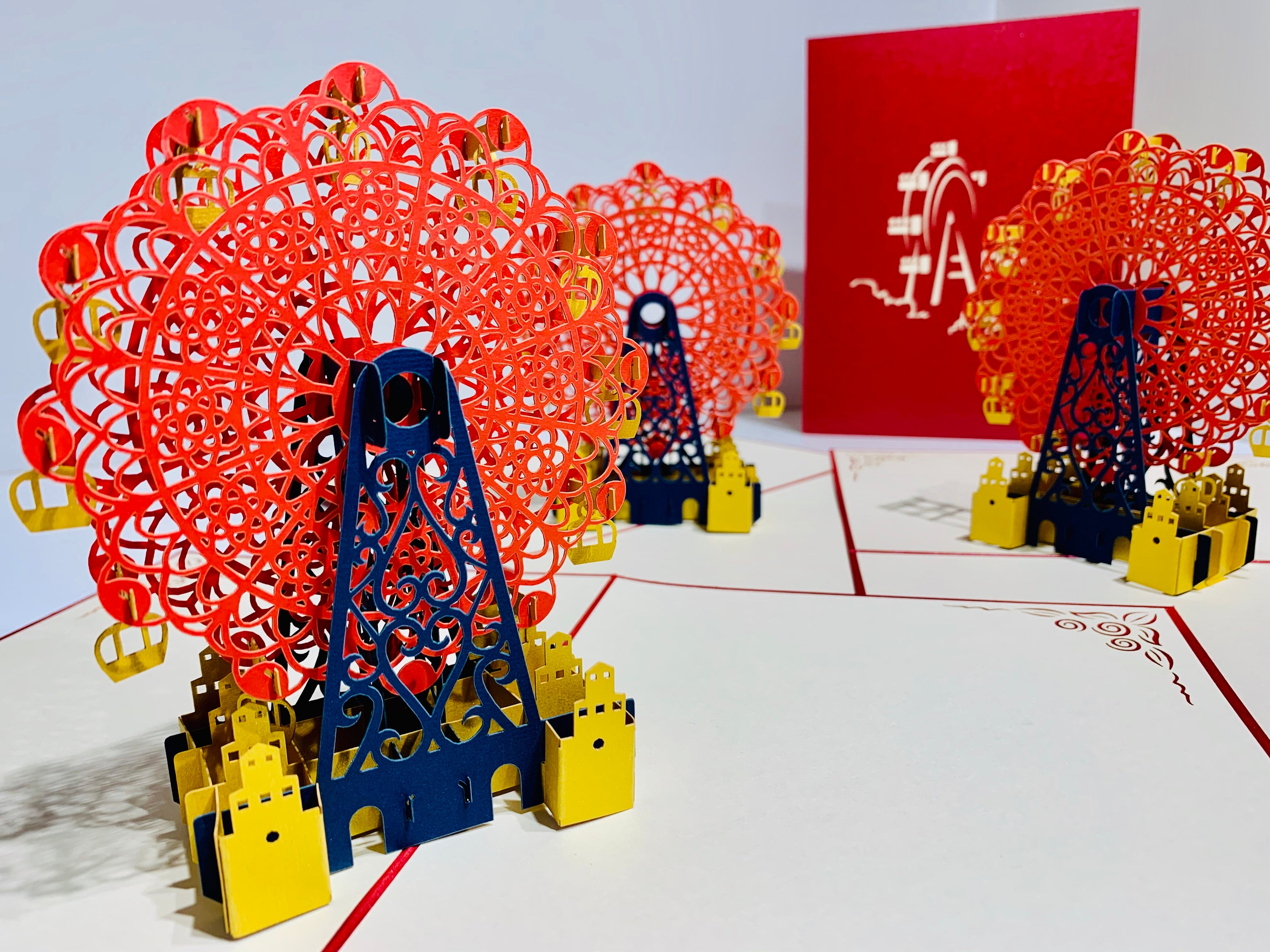 Metallic Ferris Wheel in Red Origami Pop Cards 3D Pop Up Greeting Card Happy Birthday Thank You Handmade Gift Thinking of You Blank Card for Any Occasion Happy Mother's Day Happy Father's Celebrate the Beauty of Architecture (Copy)
