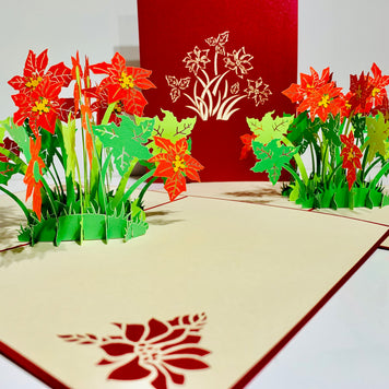Red Flowering Poinsettia Bush Origami Pop Cards 3D Pop Up Greeting Card Merry Christmas Thank You Handmade Best Wishes Blank Card Gift Happy Holidays Celebrate the Special Day Moment with Family and Friends