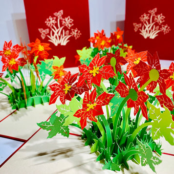 Red Flowering Poinsettia Bush Origami Pop Cards 3D Pop Up Greeting Card Merry Christmas Thank You Handmade Best Wishes Blank Card Gift Happy Holidays Celebrate the Special Day Moment with Family and Friends