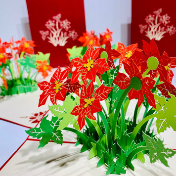 Red Flowering Poinsettia Bush Origami Pop Cards 3D Pop Up Greeting Card Merry Christmas Thank You Handmade Best Wishes Blank Card Gift Happy Holidays Celebrate the Special Day Moment with Family and Friends