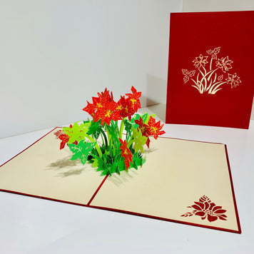 Red Flowering Poinsettia Bush Origami Pop Cards 3D Pop Up Greeting Card Merry Christmas Thank You Handmade Best Wishes Blank Card Gift Happy Holidays Celebrate the Special Day Moment with Family and Friends
