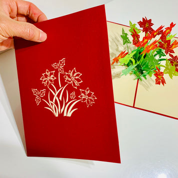 Red Flowering Poinsettia Bush Origami Pop Cards 3D Pop Up Greeting Card Merry Christmas Thank You Handmade Best Wishes Blank Card Gift Happy Holidays Celebrate the Special Day Moment with Family and Friends