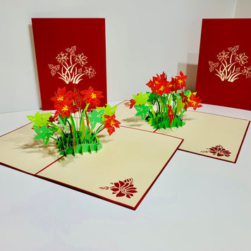 Red Flowering Poinsettia Bush Origami Pop Cards 3D Pop Up Greeting Card Merry Christmas Thank You Handmade Best Wishes Blank Card Gift Happy Holidays Celebrate the Special Day Moment with Family and Friends
