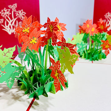 Red Flowering Poinsettia Bush Origami Pop Cards 3D Pop Up Greeting Card Merry Christmas Thank You Handmade Best Wishes Blank Card Gift Happy Holidays Celebrate the Special Day Moment with Family and Friends