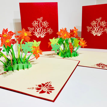 Red Flowering Poinsettia Bush Origami Pop Cards 3D Pop Up Greeting Card Merry Christmas Thank You Handmade Best Wishes Blank Card Gift Happy Holidays Celebrate the Special Day Moment with Family and Friends