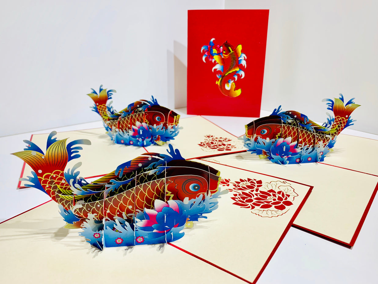 Red Koi Japanese Fish Origami Pop Cards 3D Pop Up Greeting Card Happy Birthday Thank You Handmade Gift Thinking of You Blank Card for Any Occasion Happy Mother's Day Happy Father's Australiana Celebrate the Beauty of Flower