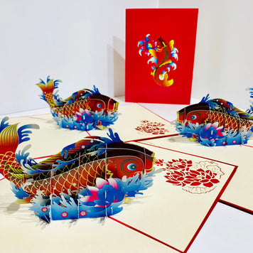Red Koi Japanese Fish Origami Pop Cards 3D Pop Up Greeting Card Happy Birthday Thank You Handmade Gift Thinking of You Blank Card for Any Occasion Happy Mother's Day Happy Father's Australiana Celebrate the Beauty of Flower