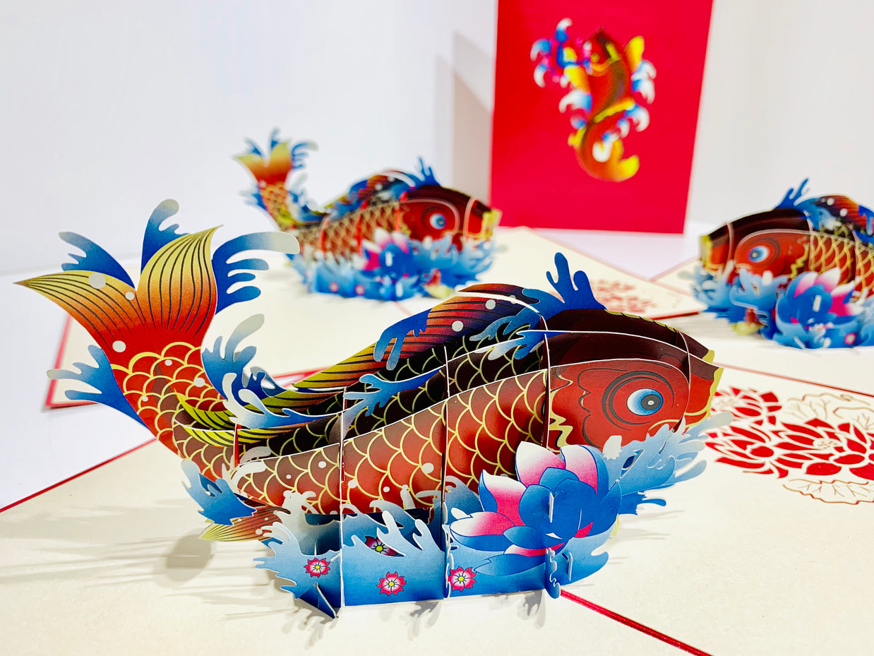 Red Koi Japanese Fish Origami Pop Cards 3D Pop Up Greeting Card Happy Birthday Thank You Handmade Gift Thinking of You Blank Card for Any Occasion Happy Mother's Day Happy Father's Australiana Celebrate the Beauty of Flower