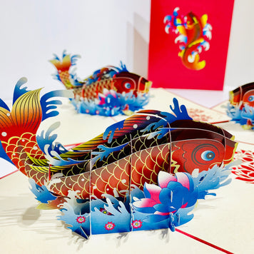 Red Koi Japanese Fish Origami Pop Cards 3D Pop Up Greeting Card Happy Birthday Thank You Handmade Gift Thinking of You Blank Card for Any Occasion Happy Mother's Day Happy Father's Australiana Celebrate the Beauty of Flower
