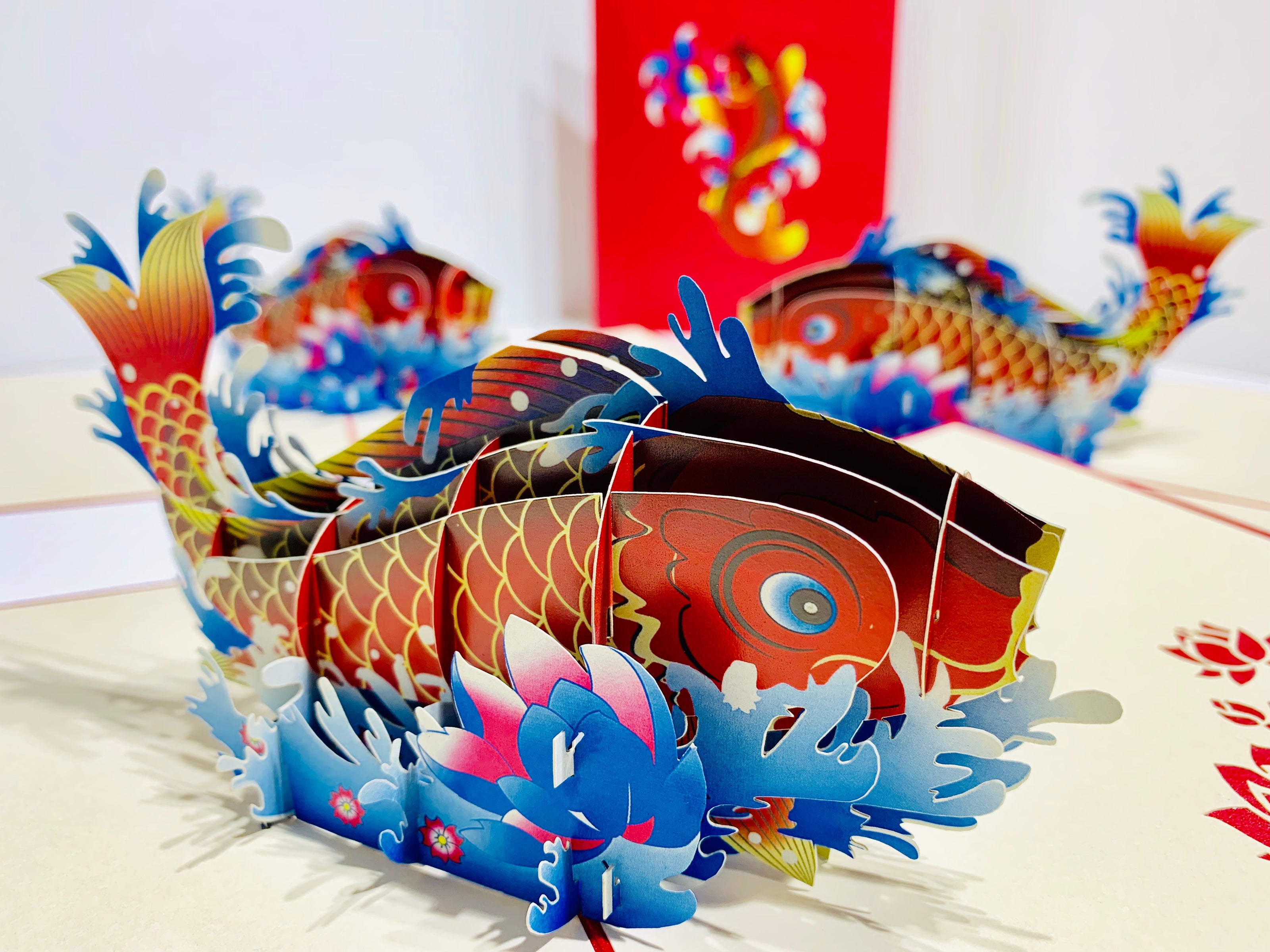 Red Koi Japanese Fish Origami Pop Cards 3D Pop Up Greeting Card Happy Birthday Thank You Handmade Gift Thinking of You Blank Card for Any Occasion Happy Mother's Day Happy Father's Australiana Celebrate the Beauty of Flower