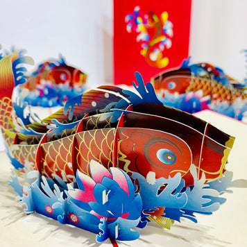 Red Koi Japanese Fish Origami Pop Cards 3D Pop Up Greeting Card Happy Birthday Thank You Handmade Gift Thinking of You Blank Card for Any Occasion Happy Mother's Day Happy Father's Australiana Celebrate the Beauty of Flower