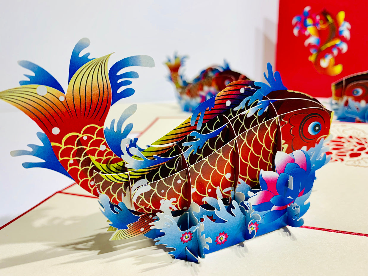 Red Koi Japanese Fish Origami Pop Cards 3D Pop Up Greeting Card Happy Birthday Thank You Handmade Gift Thinking of You Blank Card for Any Occasion Happy Mother's Day Happy Father's Australiana Celebrate the Beauty of Flower