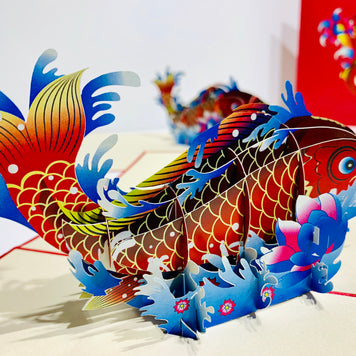Red Koi Japanese Fish Origami Pop Cards 3D Pop Up Greeting Card Happy Birthday Thank You Handmade Gift Thinking of You Blank Card for Any Occasion Happy Mother's Day Happy Father's Australiana Celebrate the Beauty of Flower