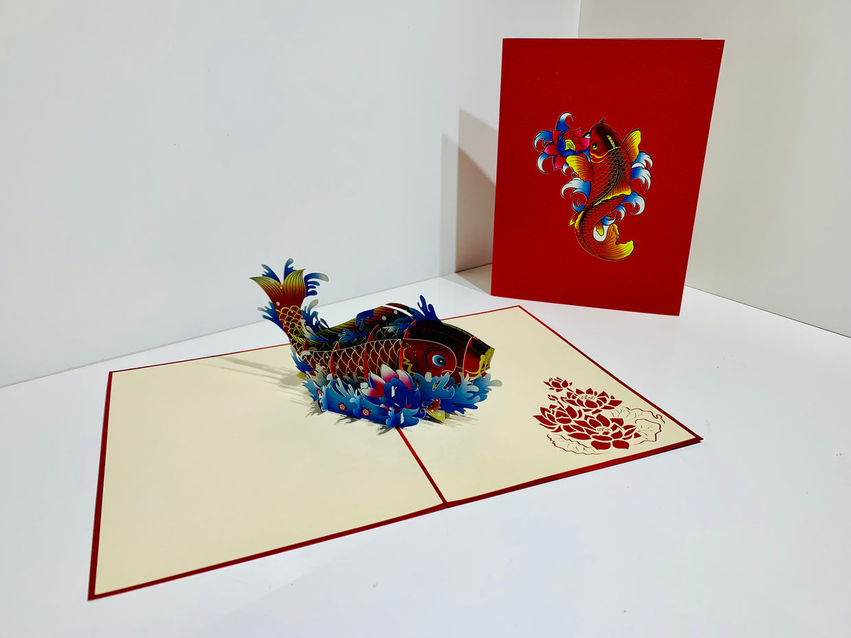 Red Koi Japanese Fish Origami Pop Cards 3D Pop Up Greeting Card Happy Birthday Thank You Handmade Gift Thinking of You Blank Card for Any Occasion Happy Mother's Day Happy Father's Australiana Celebrate the Beauty of Flower