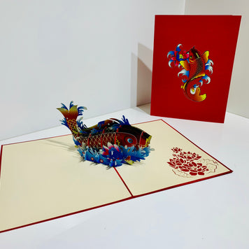 Red Koi Japanese Fish Origami Pop Cards 3D Pop Up Greeting Card Happy Birthday Thank You Handmade Gift Thinking of You Blank Card for Any Occasion Happy Mother's Day Happy Father's Australiana Celebrate the Beauty of Flower