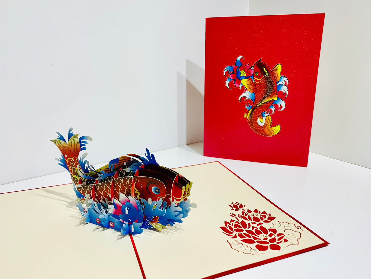 Red Koi Japanese Fish Origami Pop Cards 3D Pop Up Greeting Card Happy Birthday Thank You Handmade Gift Thinking of You Blank Card for Any Occasion Happy Mother's Day Happy Father's Australiana Celebrate the Beauty of Flower
