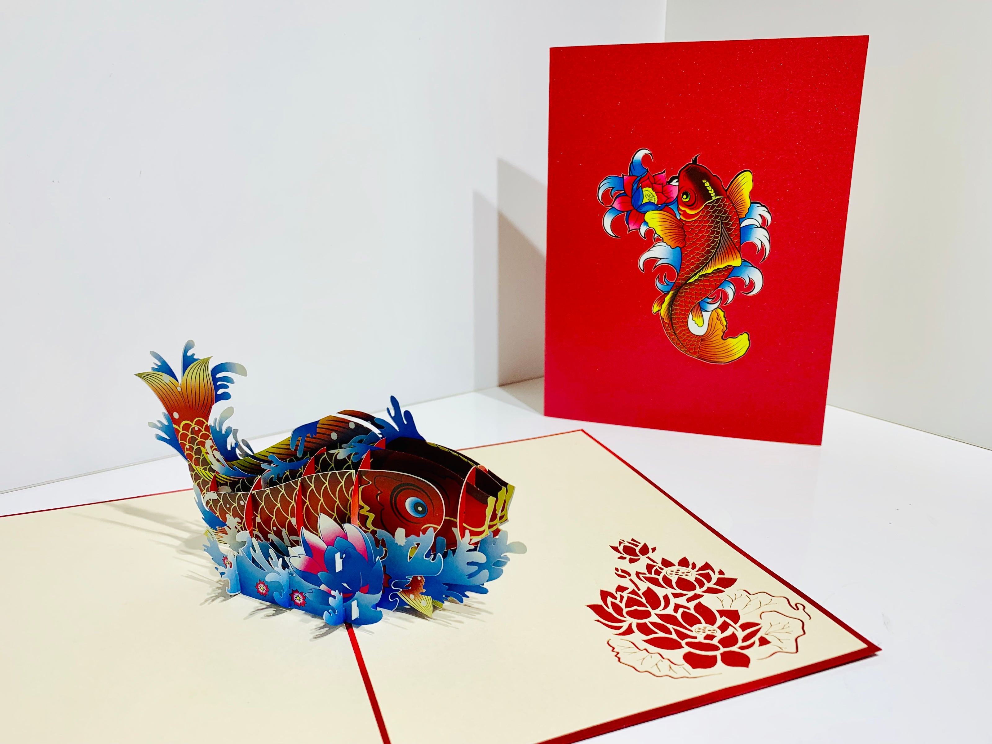 Red Koi Japanese Fish Origami Pop Cards 3D Pop Up Greeting Card Happy Birthday Thank You Handmade Gift Thinking of You Blank Card for Any Occasion Happy Mother's Day Happy Father's Australiana Celebrate the Beauty of Flower