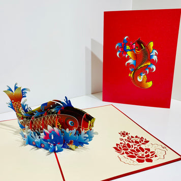 Red Koi Japanese Fish Origami Pop Cards 3D Pop Up Greeting Card Happy Birthday Thank You Handmade Gift Thinking of You Blank Card for Any Occasion Happy Mother's Day Happy Father's Australiana Celebrate the Beauty of Flower