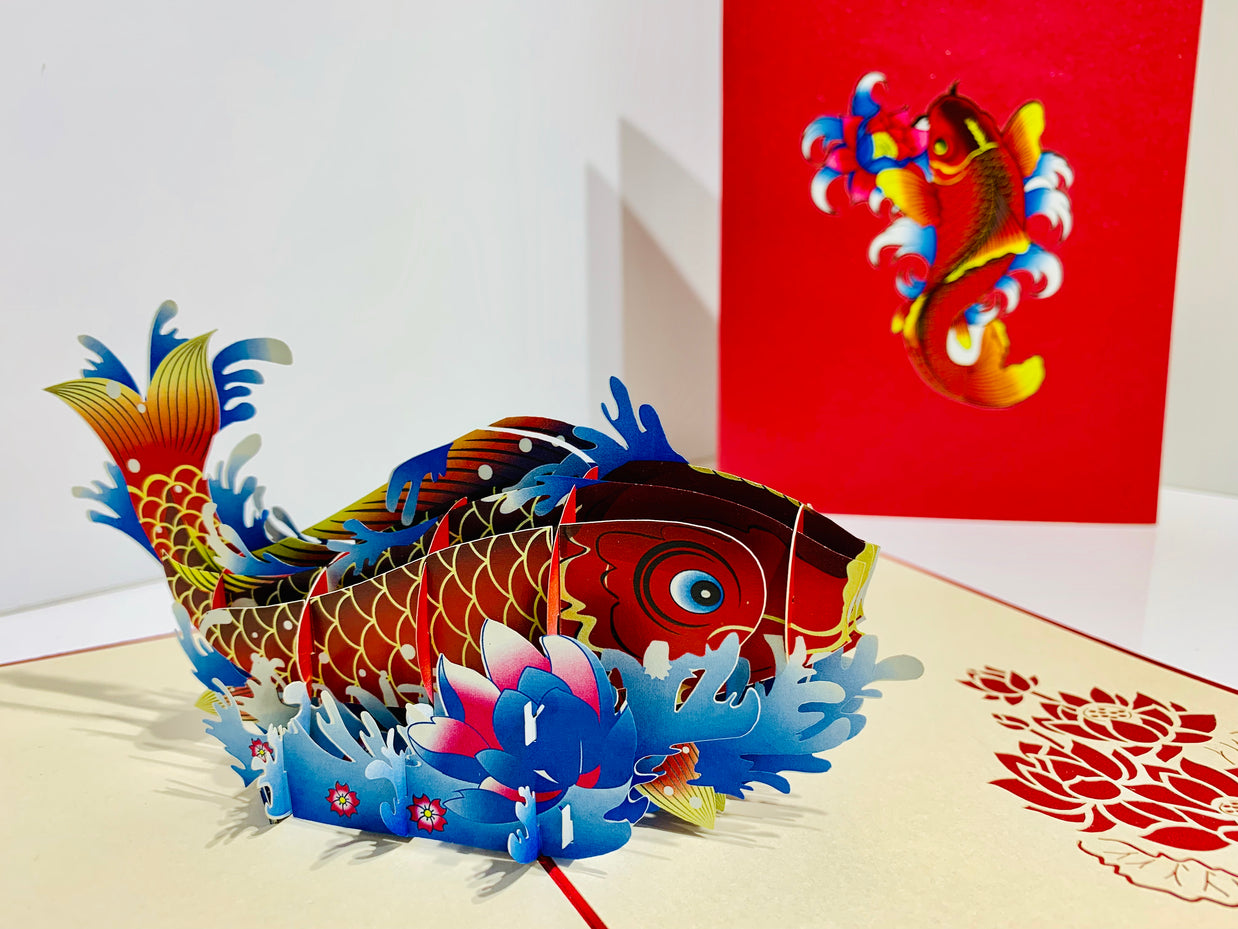Red Koi Japanese Fish Origami Pop Cards 3D Pop Up Greeting Card Happy Birthday Thank You Handmade Gift Thinking of You Blank Card for Any Occasion Happy Mother's Day Happy Father's Australiana Celebrate the Beauty of Flower
