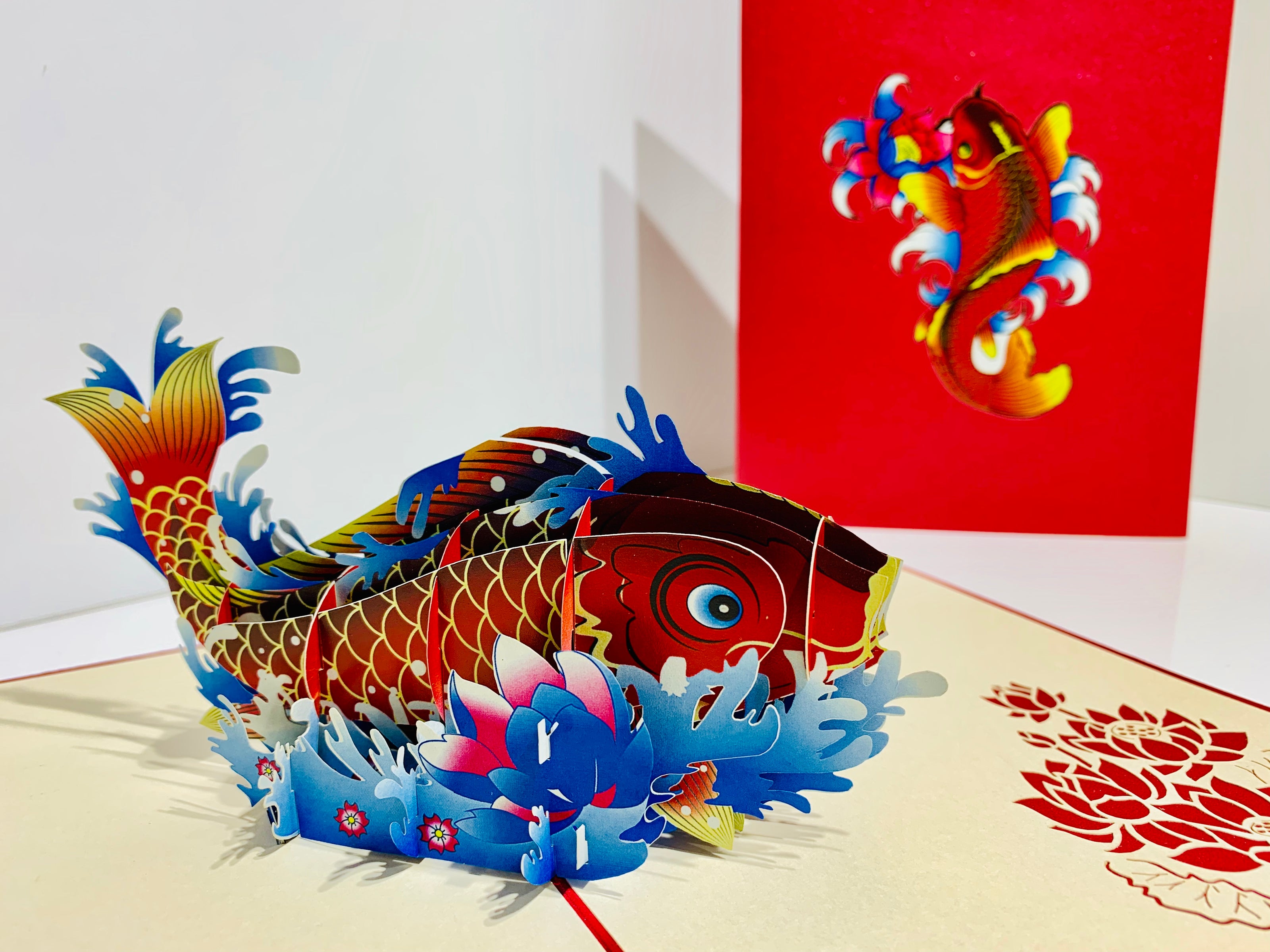 Red Koi Japanese Fish Origami Pop Cards 3D Pop Up Greeting Card Happy Birthday Thank You Handmade Gift Thinking of You Blank Card for Any Occasion Happy Mother's Day Happy Father's Australiana Celebrate the Beauty of Flower