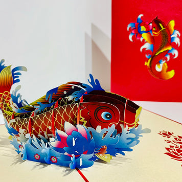 Red Koi Japanese Fish Origami Pop Cards 3D Pop Up Greeting Card Happy Birthday Thank You Handmade Gift Thinking of You Blank Card for Any Occasion Happy Mother's Day Happy Father's Australiana Celebrate the Beauty of Flower