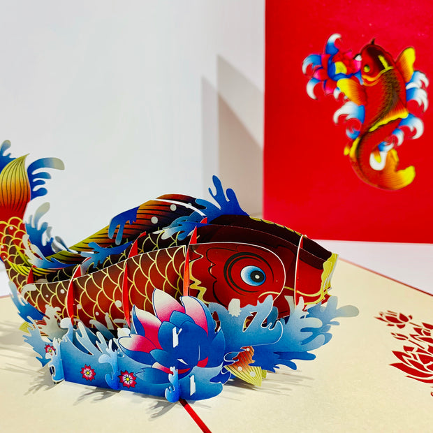 Red Koi Japanese Fish Origami Pop Cards 3D Pop Up Greeting Card Happy Birthday Thank You Handmade Gift Thinking of You Blank Card for Any Occasion Happy Mother's Day Happy Father's Australiana Celebrate the Beauty of Flower