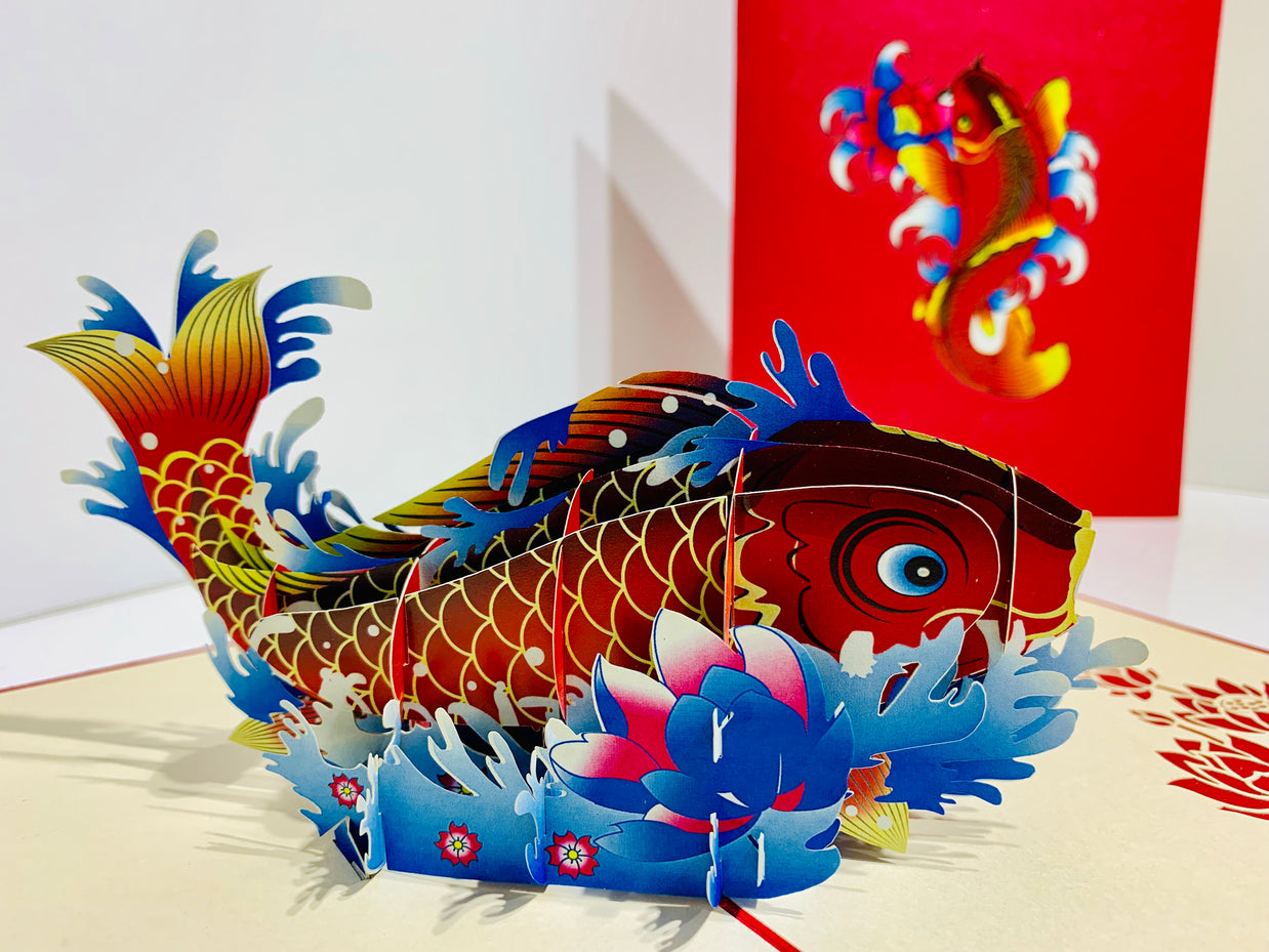 Red Koi Japanese Fish Origami Pop Cards 3D Pop Up Greeting Card Happy Birthday Thank You Handmade Gift Thinking of You Blank Card for Any Occasion Happy Mother's Day Happy Father's Australiana Celebrate the Beauty of Flower