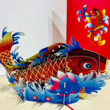 Red Koi Japanese Fish Origami Pop Cards 3D Pop Up Greeting Card Happy Birthday Thank You Handmade Gift Thinking of You Blank Card for Any Occasion Happy Mother's Day Happy Father's Australiana Celebrate the Beauty of Flower