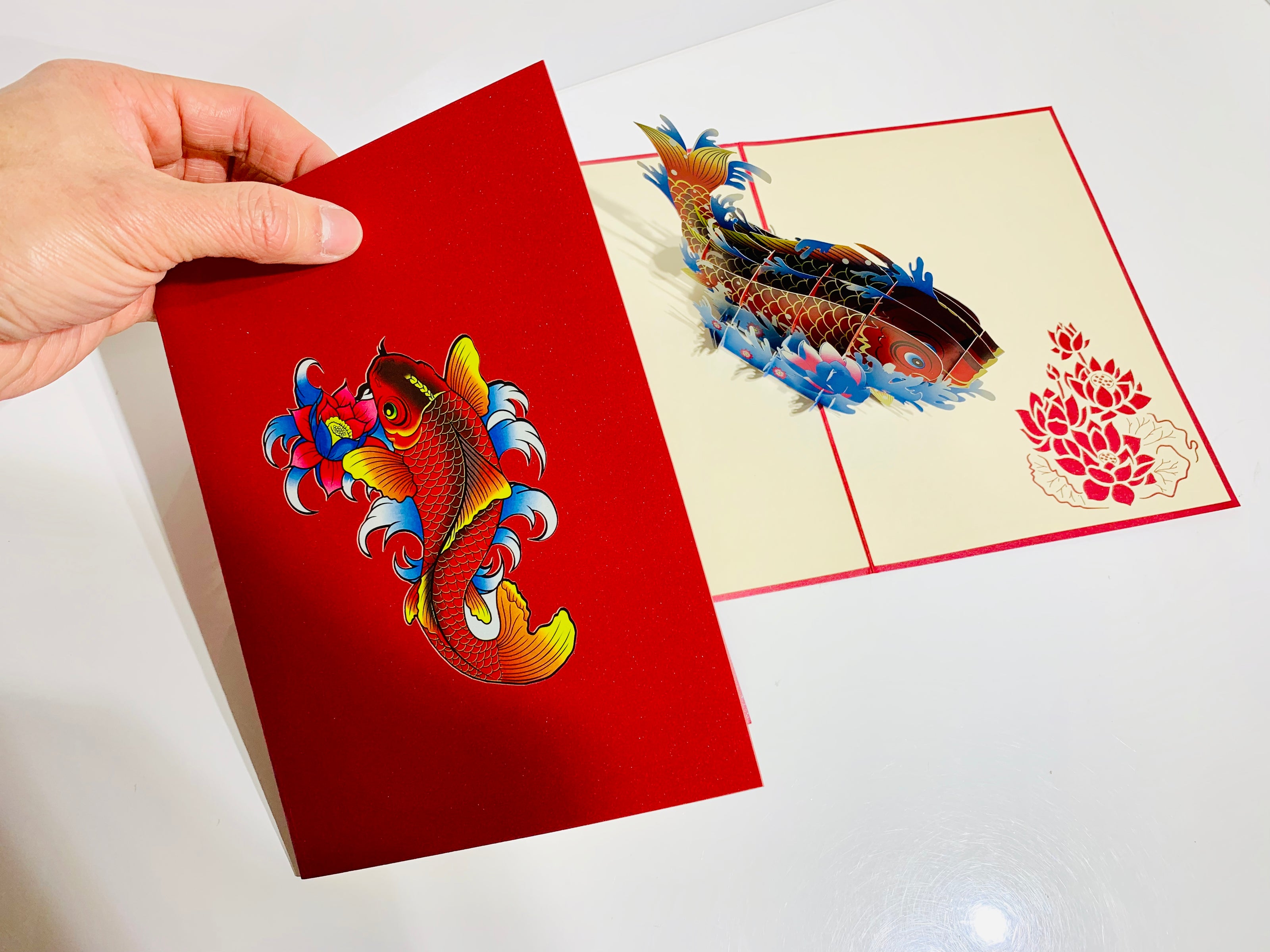 Red Koi Japanese Fish Origami Pop Cards 3D Pop Up Greeting Card Happy Birthday Thank You Handmade Gift Thinking of You Blank Card for Any Occasion Happy Mother's Day Happy Father's Australiana Celebrate the Beauty of Flower