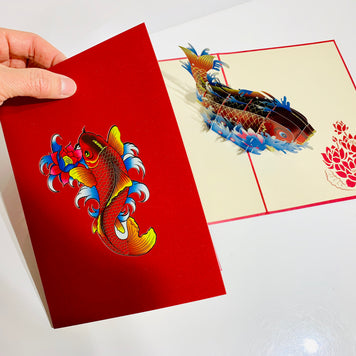 Red Koi Japanese Fish Origami Pop Cards 3D Pop Up Greeting Card Happy Birthday Thank You Handmade Gift Thinking of You Blank Card for Any Occasion Happy Mother's Day Happy Father's Australiana Celebrate the Beauty of Flower
