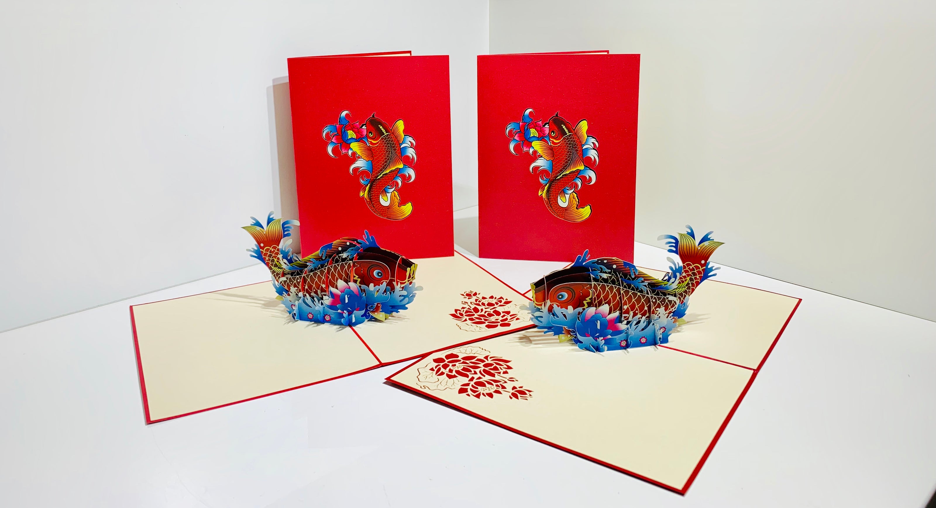 Red Koi Japanese Fish Origami Pop Cards 3D Pop Up Greeting Card Happy Birthday Thank You Handmade Gift Thinking of You Blank Card for Any Occasion Happy Mother's Day Happy Father's Australiana Celebrate the Beauty of Flower