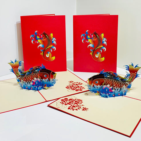 Red Koi Japanese Fish Origami Pop Cards 3D Pop Up Greeting Card Happy Birthday Thank You Handmade Gift Thinking of You Blank Card for Any Occasion Happy Mother's Day Happy Father's Australiana Celebrate the Beauty of Flower