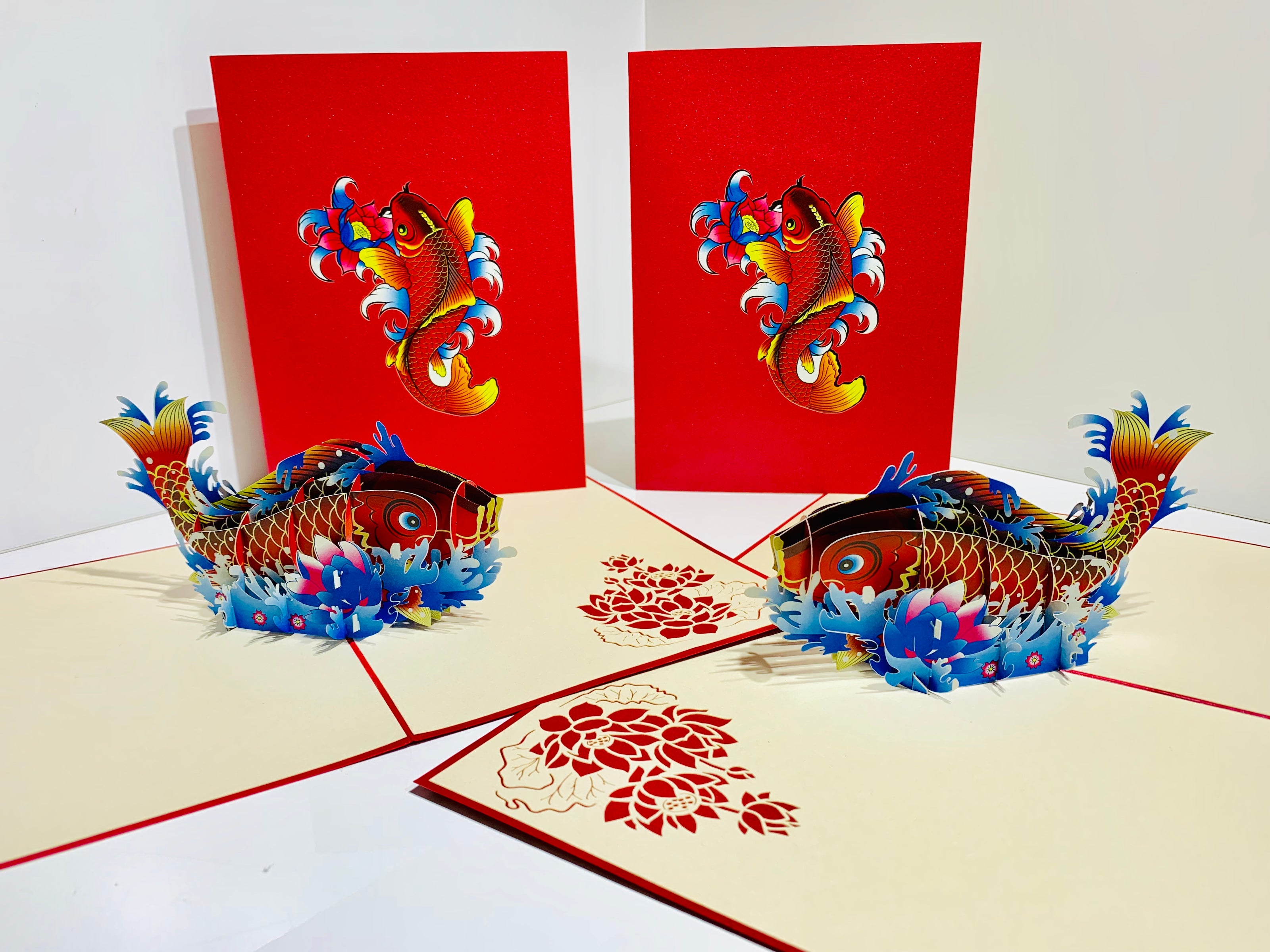 Red Koi Japanese Fish Origami Pop Cards 3D Pop Up Greeting Card Happy Birthday Thank You Handmade Gift Thinking of You Blank Card for Any Occasion Happy Mother's Day Happy Father's Australiana Celebrate the Beauty of Flower