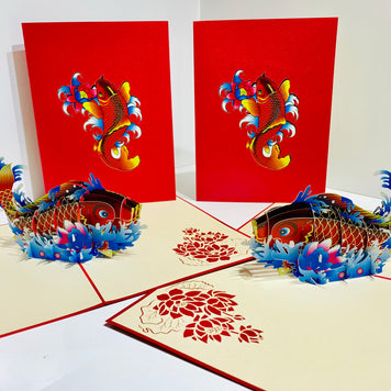Red Koi Japanese Fish Origami Pop Cards 3D Pop Up Greeting Card Happy Birthday Thank You Handmade Gift Thinking of You Blank Card for Any Occasion Happy Mother's Day Happy Father's Australiana Celebrate the Beauty of Flower