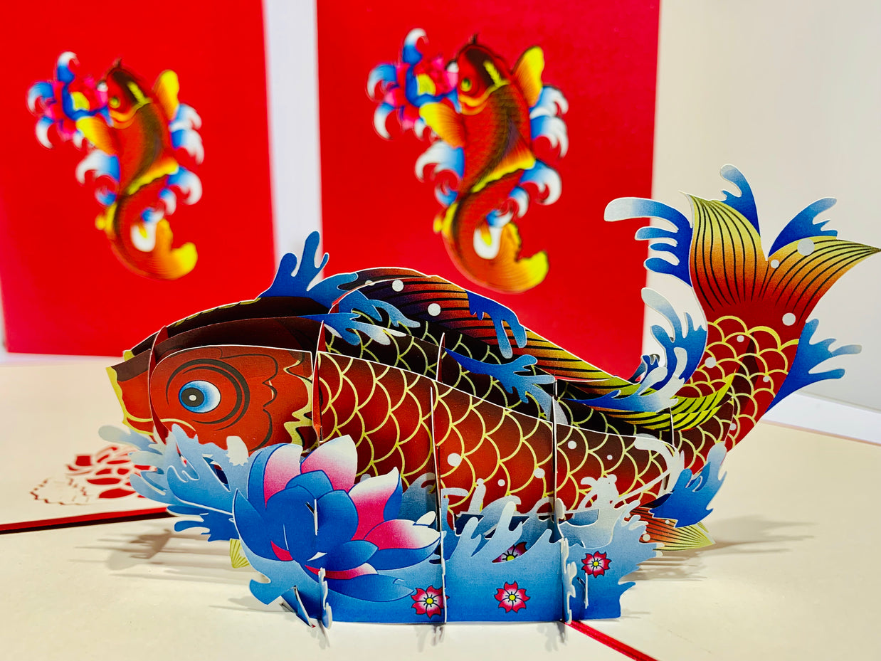 Red Koi Japanese Fish Origami Pop Cards 3D Pop Up Greeting Card Happy Birthday Thank You Handmade Gift Thinking of You Blank Card for Any Occasion Happy Mother's Day Happy Father's Australiana Celebrate the Beauty of Flower