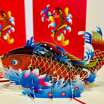 Red Koi Japanese Fish Origami Pop Cards 3D Pop Up Greeting Card Happy Birthday Thank You Handmade Gift Thinking of You Blank Card for Any Occasion Happy Mother's Day Happy Father's Australiana Celebrate the Beauty of Flower